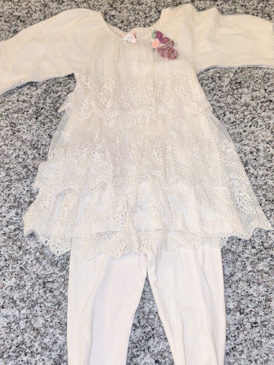 Purr Fect Other - Girls Cream Lace Tiered Tunic & Legging Matching Set